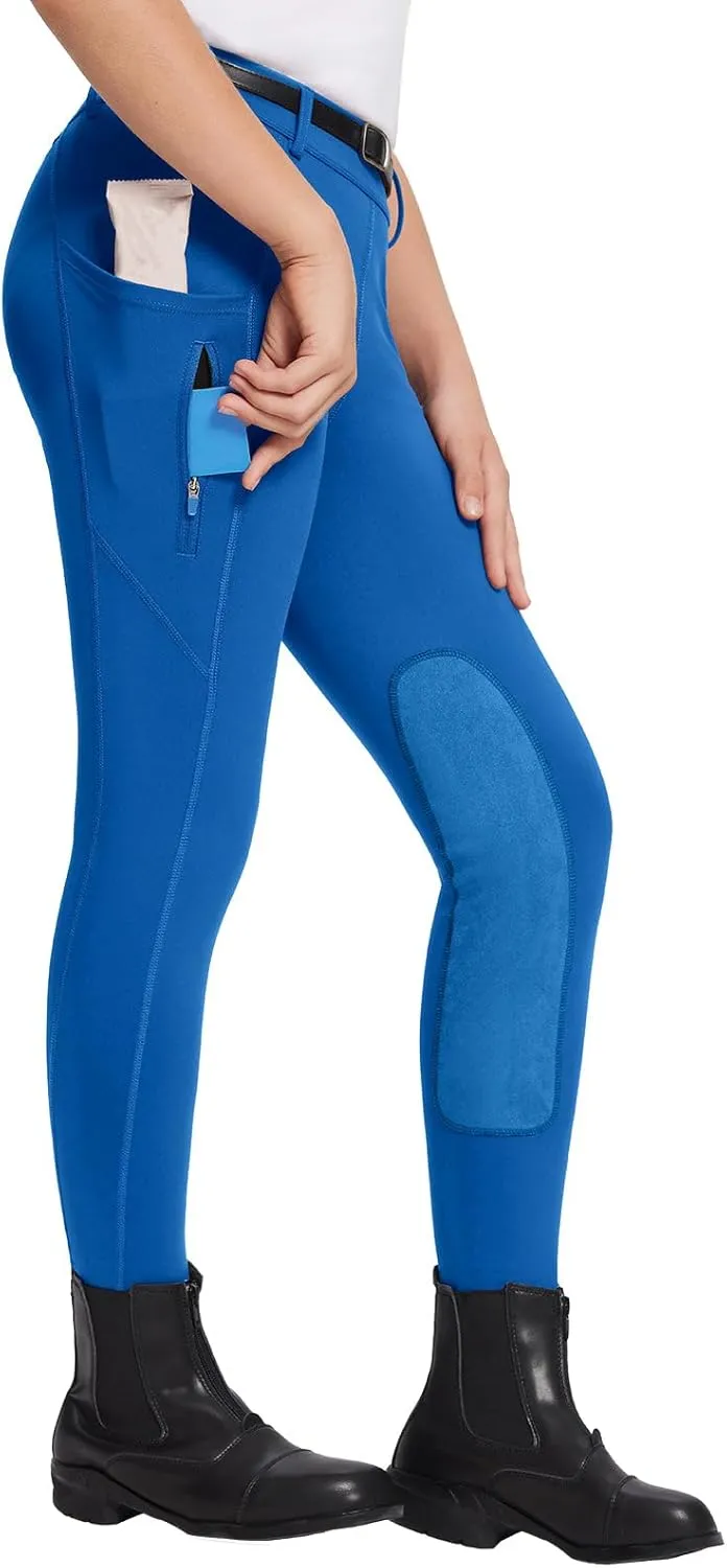 baleaf Girls Riding Pants Kids Equestrian Breeches Knee-Patch Zip Pocket Horseback Tights