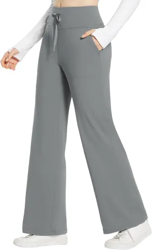 baleaf Womens Winter Pants Fleece Lined Wide Leg Sweatpants with Pockets Warm Yoga Lounge Drawstring