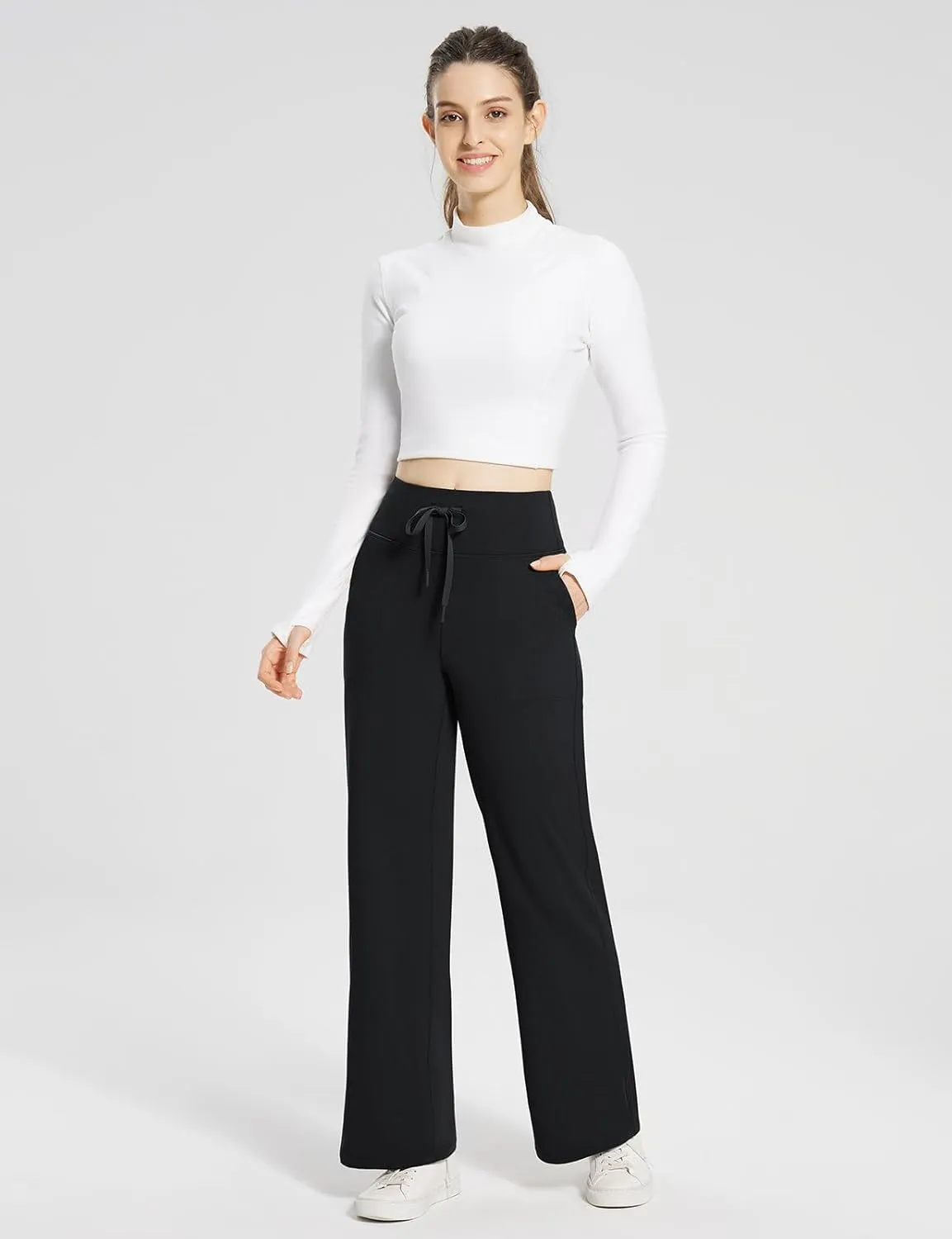 baleaf Womens Winter Pants Fleece Lined Wide Leg Sweatpants with Pockets Warm Yoga Lounge Drawstring
