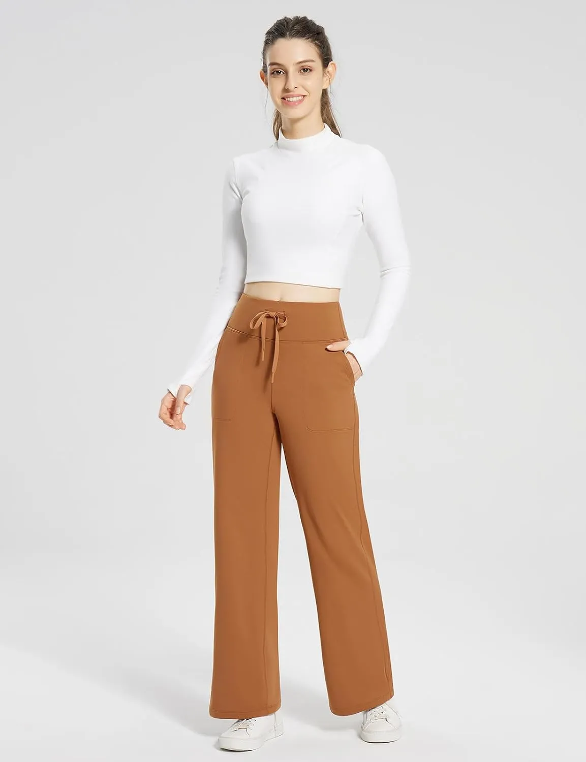 baleaf Womens Winter Pants Fleece Lined Wide Leg Sweatpants with Pockets Warm Yoga Lounge Drawstring