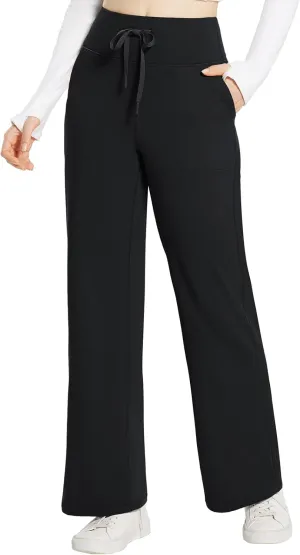 baleaf Womens Winter Pants Fleece Lined Wide Leg Sweatpants with Pockets Warm Yoga Lounge Drawstring