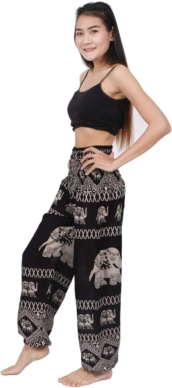 Banjamath Women's Smocked Waist Harem Hippie Boho Yoga Palazzo Casual Pants