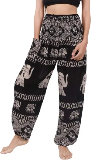 Banjamath Women's Smocked Waist Harem Hippie Boho Yoga Palazzo Casual Pants