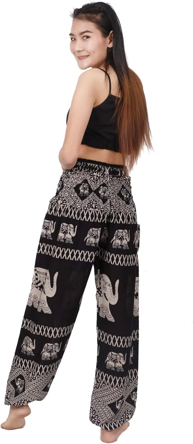Banjamath Women's Smocked Waist Harem Hippie Boho Yoga Palazzo Casual Pants
