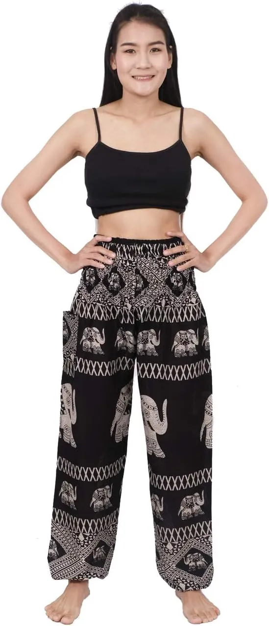 Banjamath Women's Smocked Waist Harem Hippie Boho Yoga Palazzo Casual Pants