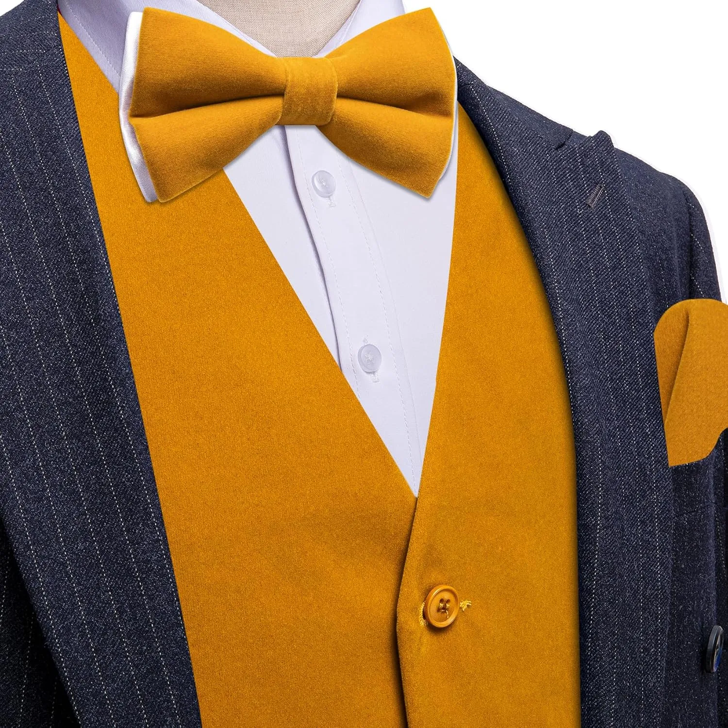 Barry.Wang Men's Velvet Vests Formal Waistcoat Bowtie Set Hanky Cufflink Armband Wedding Party Tuxedo Vest 6PCS