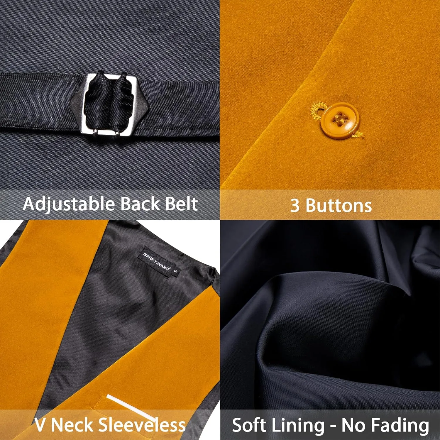 Barry.Wang Men's Velvet Vests Formal Waistcoat Bowtie Set Hanky Cufflink Armband Wedding Party Tuxedo Vest 6PCS