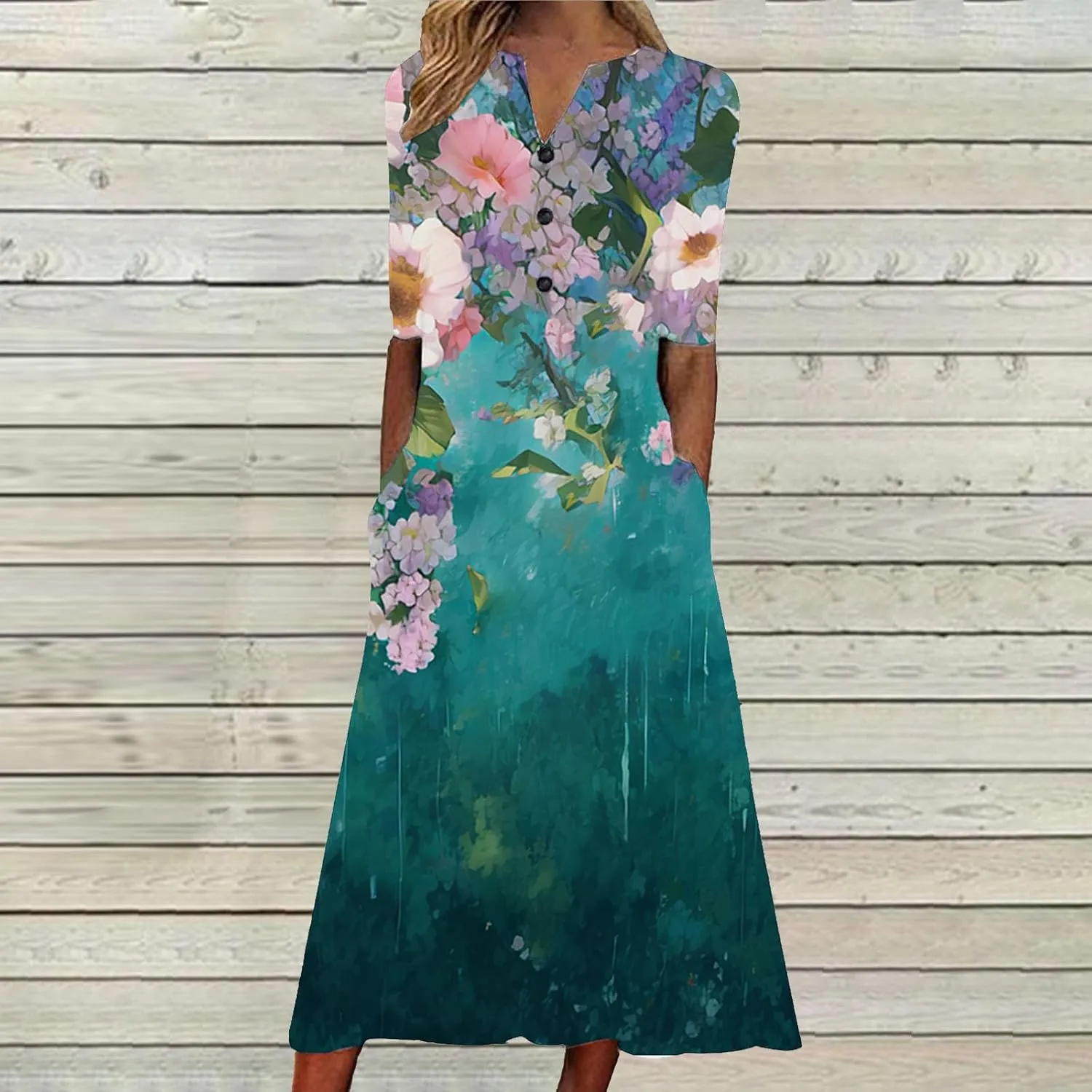 Beach Sundresses for Women 2025 Short Sleeve Summer Floral Dress Vneck Trendy Boho Maxi Dresses Flowy Beach Sundress