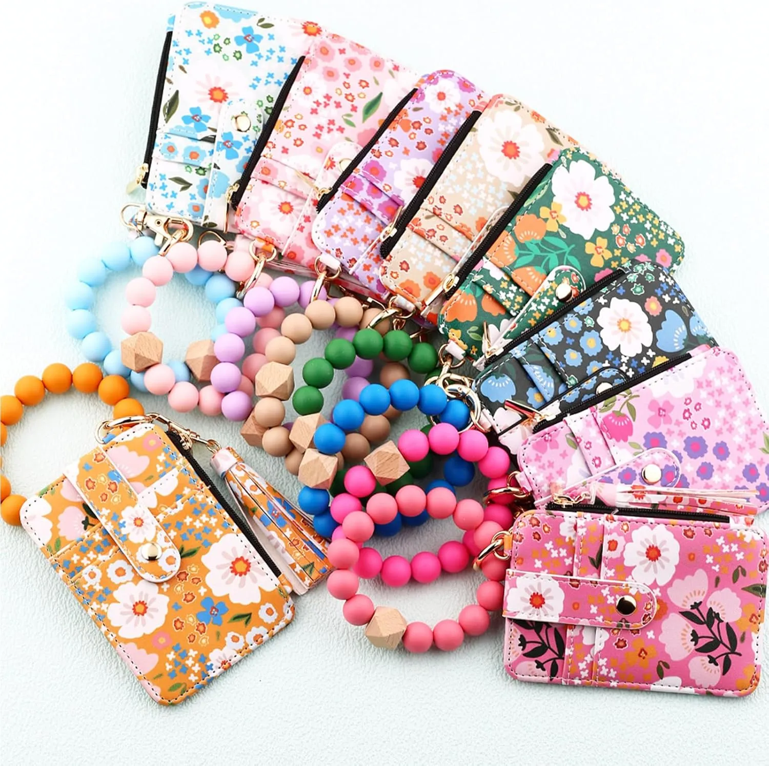 Beaded Keychain Wristlet, Wristlet Keychain with Wallet, Christmas Gift for Familt Stocking Stuffers