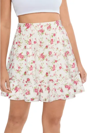 Belle Poque Womens Summer Floral Mini Skirt Casual High Waist Ruffle Flowy Boho Short Skirts