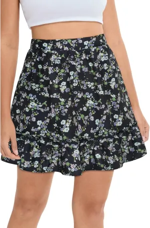 Belle Poque Womens Summer Floral Mini Skirt Casual High Waist Ruffle Flowy Boho Short Skirts