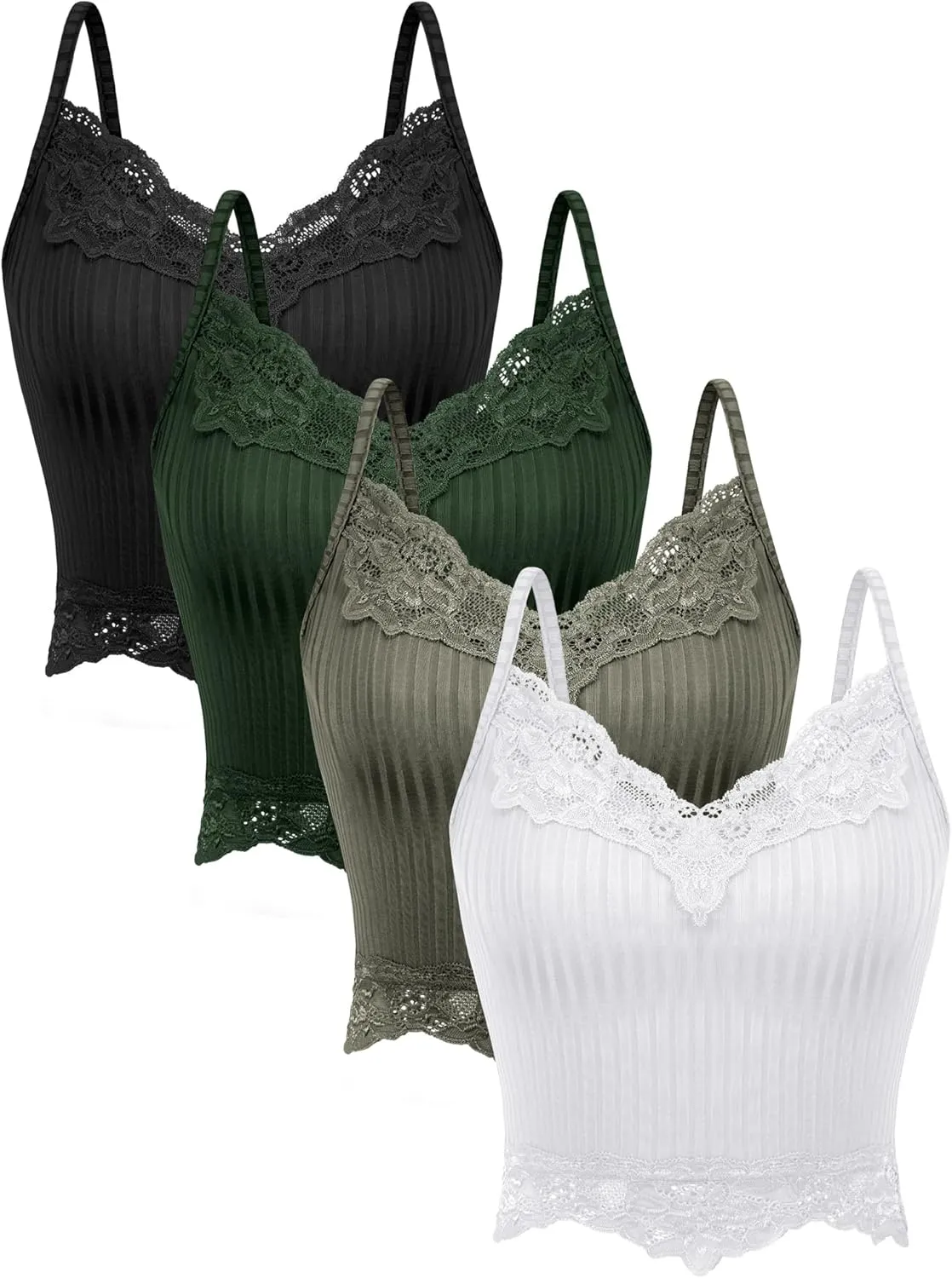 Bencailor 4 Pcs Lace Y2k Tank Tops Fairy Grunge Clothes Crop Tops Lace Patchwork Cami Ribbed Knitted Tank for Women