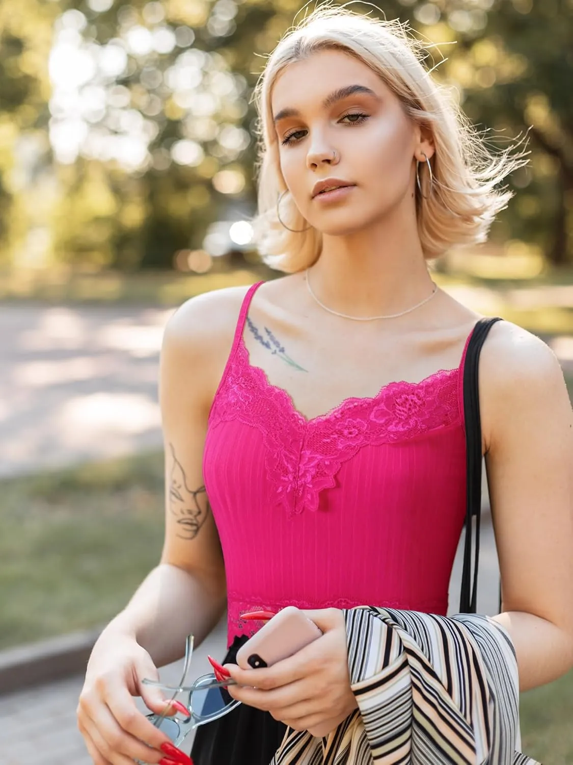Bencailor 4 Pcs Lace Y2k Tank Tops Fairy Grunge Clothes Crop Tops Lace Patchwork Cami Ribbed Knitted Tank for Women