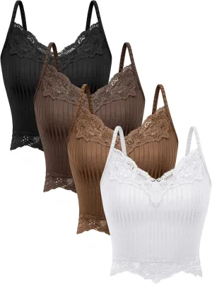 Bencailor 4 Pcs Lace Y2k Tank Tops Fairy Grunge Clothes Crop Tops Lace Patchwork Cami Ribbed Knitted Tank for Women