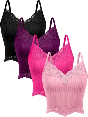 Bencailor 4 Pcs Lace Y2k Tank Tops Fairy Grunge Clothes Crop Tops Lace Patchwork Cami Ribbed Knitted Tank for Women