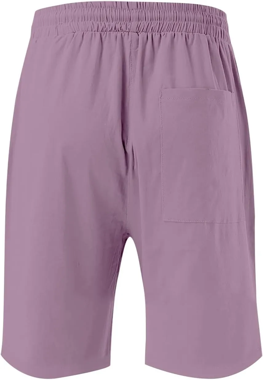 Bermuda Linen Shorts for Women with Pockets Knee Length Elastic Waist Flowy Athletic Plus Size Casual Pants