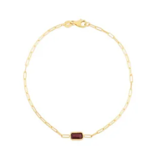 Bezel set emerald cut gemstone on paperclip chain