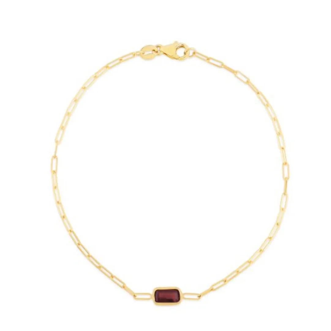 Bezel set emerald cut gemstone on paperclip chain