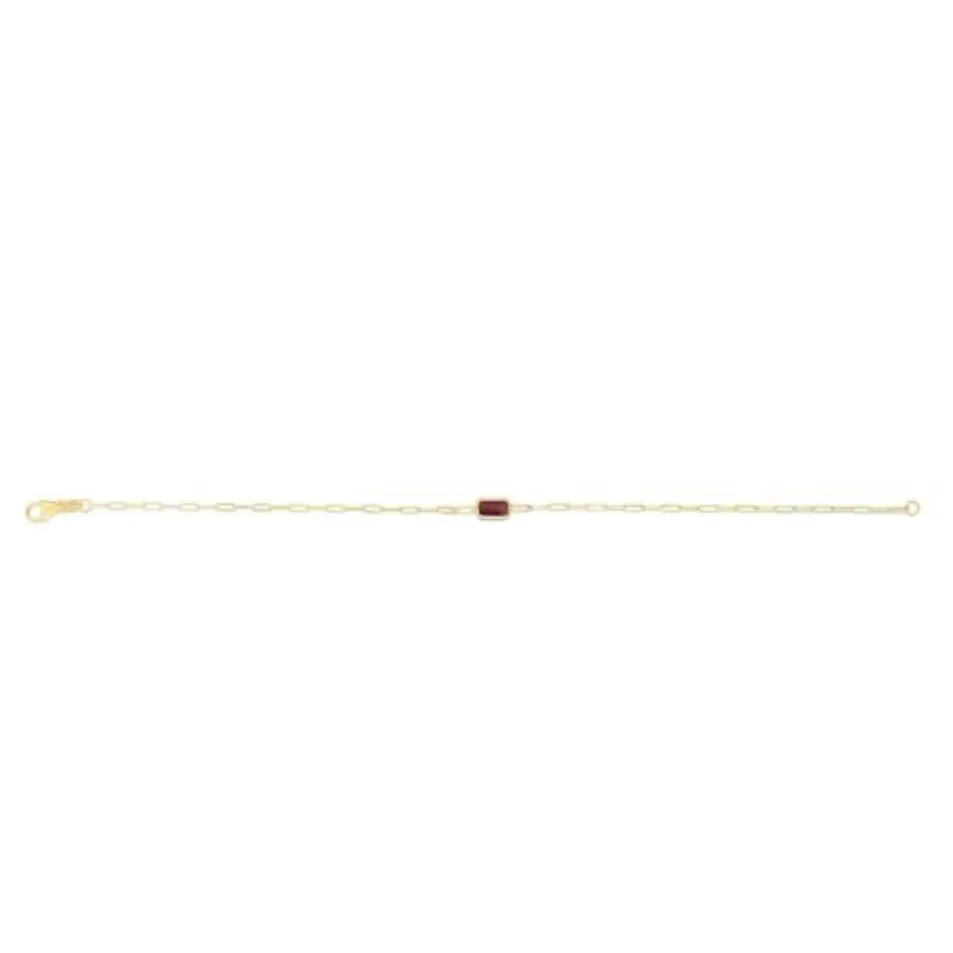 Bezel set emerald cut gemstone on paperclip chain