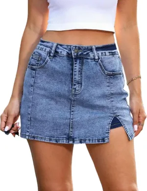Bloomy Skorts,2025 New Bloomy Jean Skorts,Woman High Waisted Casual Stretchy Denim Skirt Side Split Mini Skirts