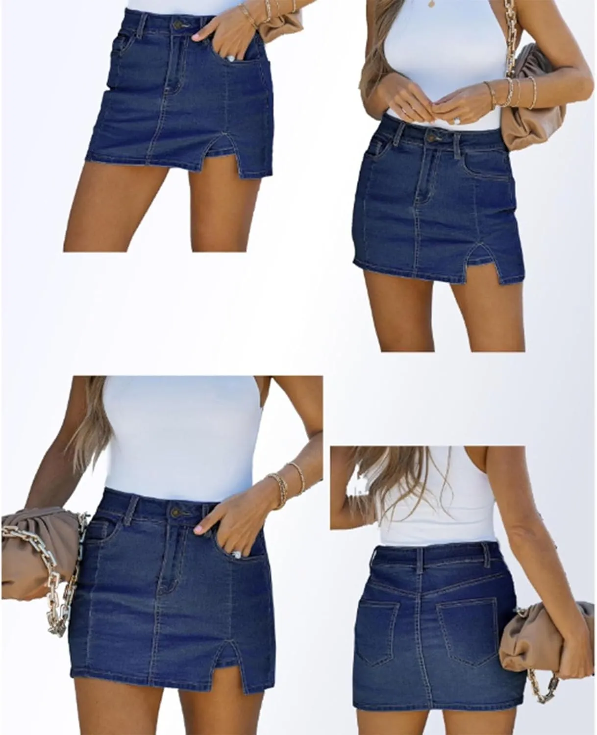 Bloomy Skorts,2025 New Bloomy Jean Skorts,Woman High Waisted Casual Stretchy Denim Skirt Side Split Mini Skirts