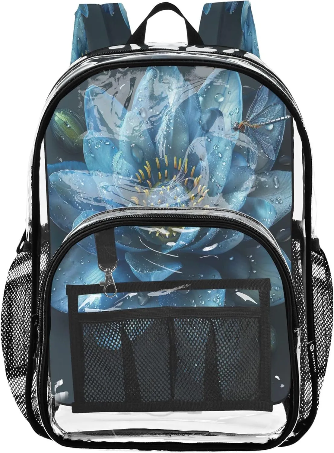 Blue Water Lily Flower Kids Bag, Clear Plastic Bag, Book Bag, Transparent Backpack