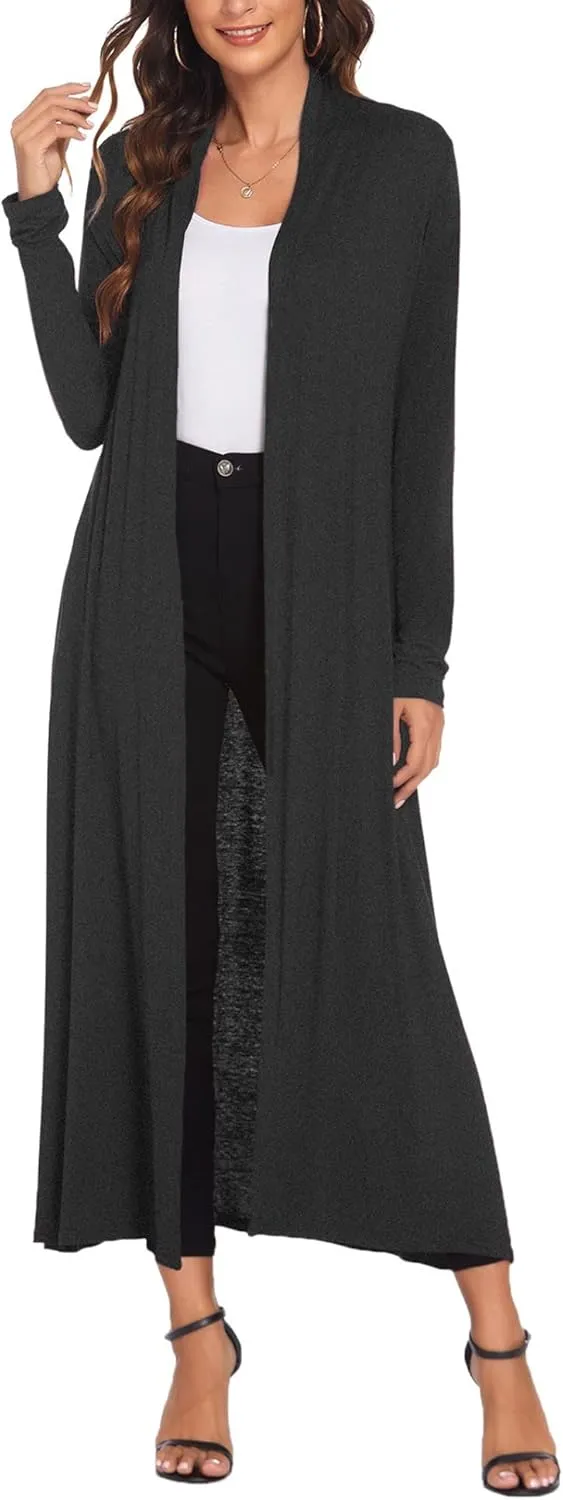 Bluetime Women Floor Length Open Front Cardigan Lightweight Long Sleeve Maxi Duster with Pockets (S-3XL)