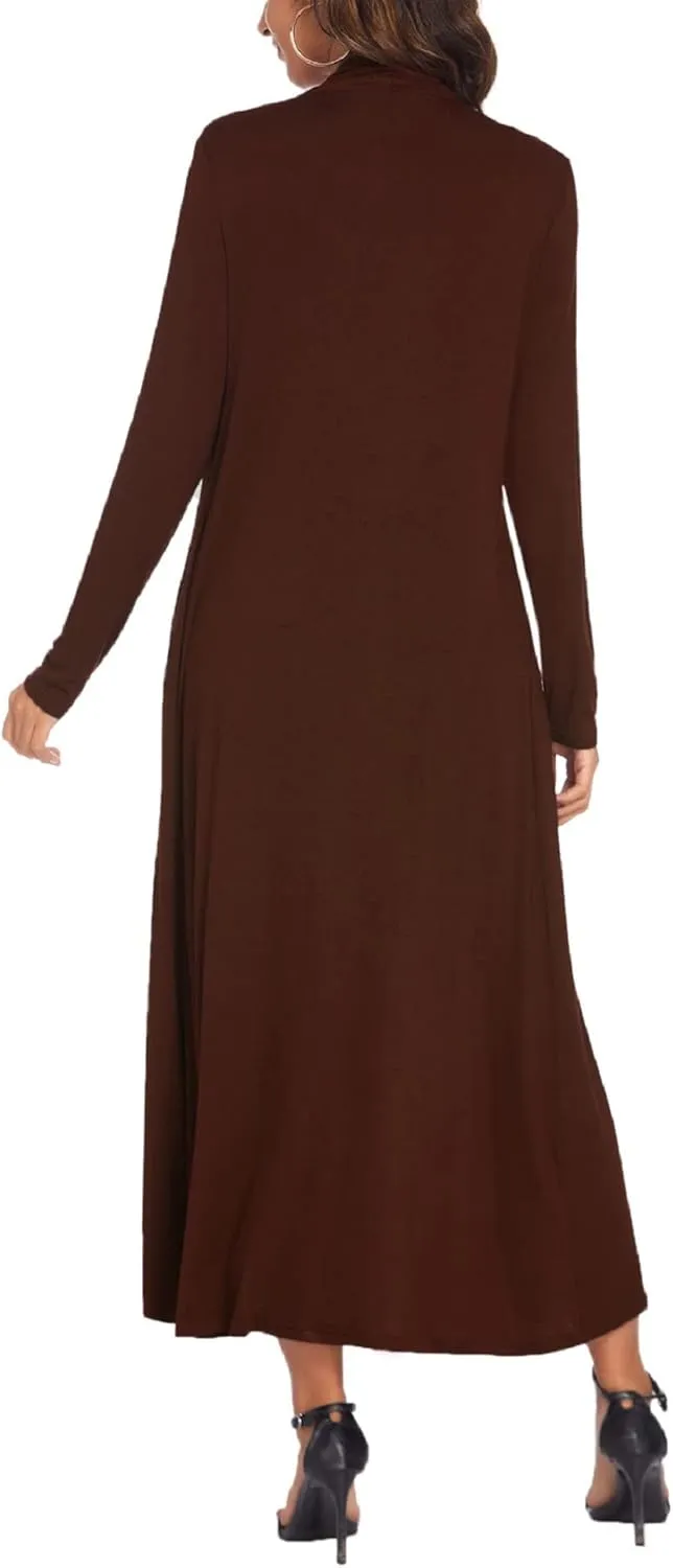 Bluetime Women Floor Length Open Front Cardigan Lightweight Long Sleeve Maxi Duster with Pockets (S-3XL)