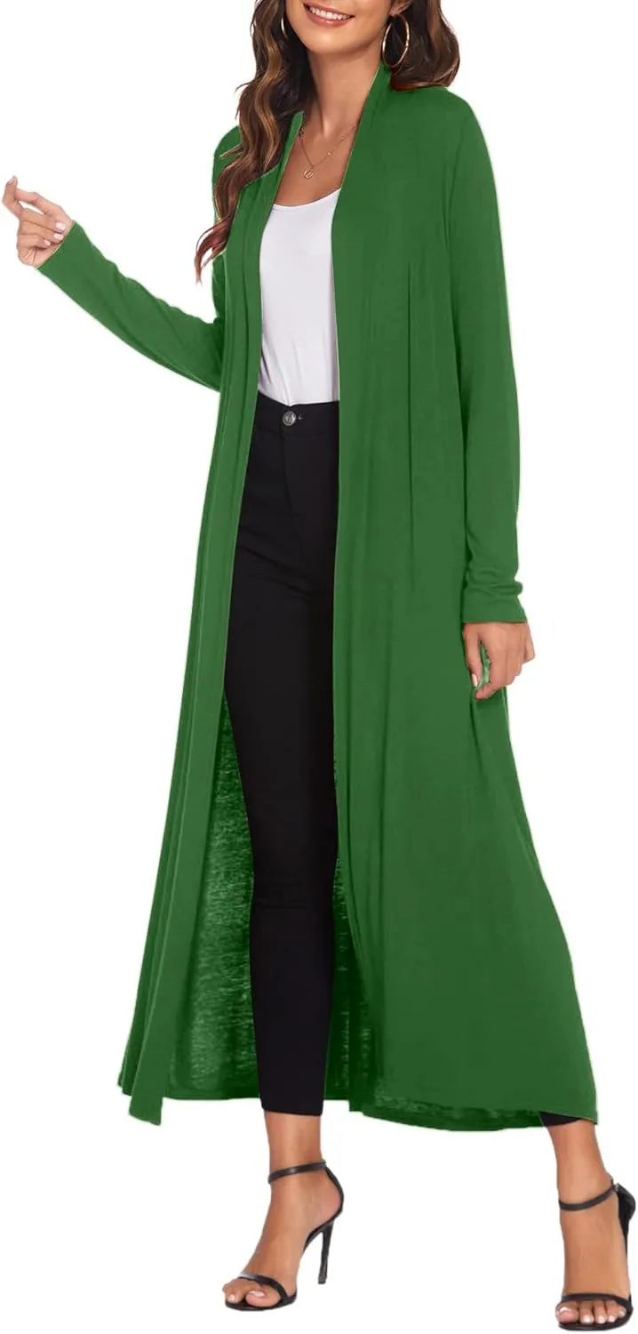 Bluetime Women Floor Length Open Front Cardigan Lightweight Long Sleeve Maxi Duster with Pockets (S-3XL)