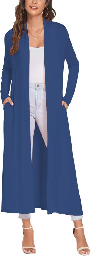 Bluetime Women Floor Length Open Front Cardigan Lightweight Long Sleeve Maxi Duster with Pockets (S-3XL)