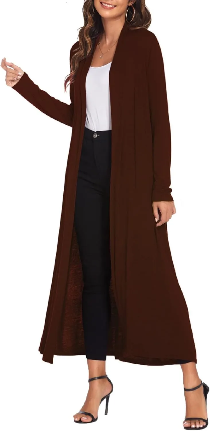 Bluetime Women Floor Length Open Front Cardigan Lightweight Long Sleeve Maxi Duster with Pockets (S-3XL)
