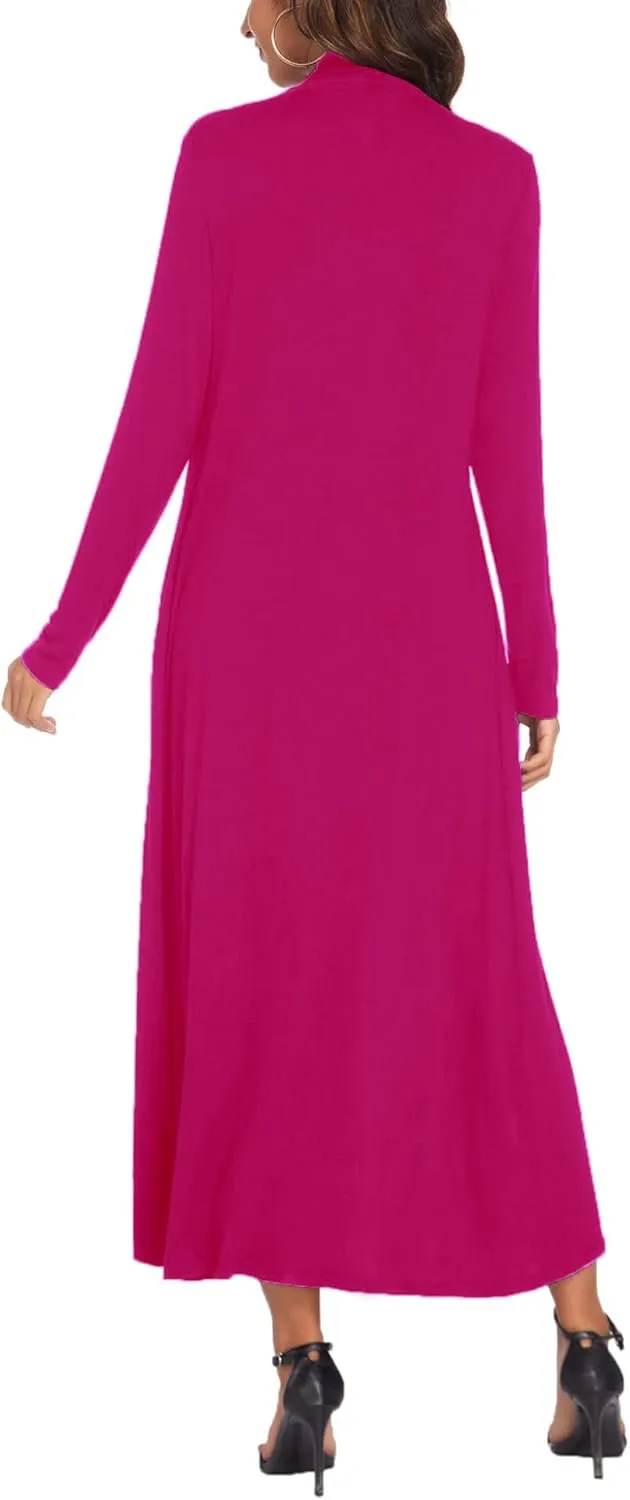Bluetime Women Floor Length Open Front Cardigan Lightweight Long Sleeve Maxi Duster with Pockets (S-3XL)