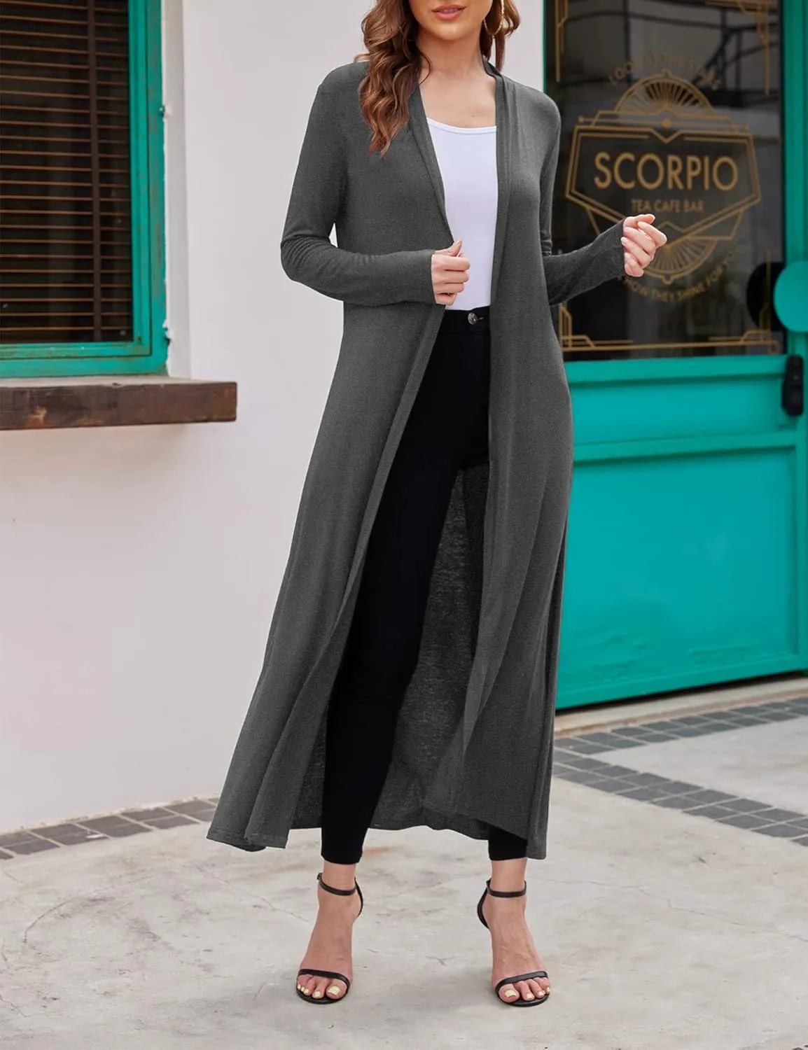 Bluetime Women Floor Length Open Front Cardigan Lightweight Long Sleeve Maxi Duster with Pockets (S-3XL)
