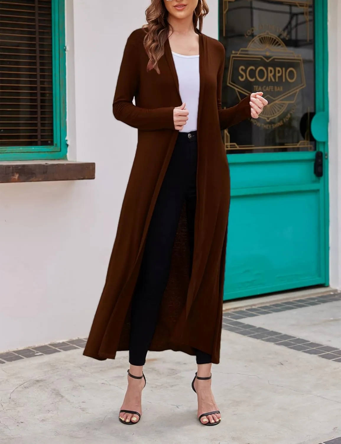 Bluetime Women Floor Length Open Front Cardigan Lightweight Long Sleeve Maxi Duster with Pockets (S-3XL)