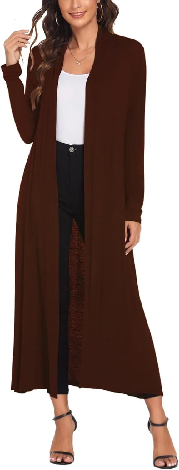 Bluetime Women Floor Length Open Front Cardigan Lightweight Long Sleeve Maxi Duster with Pockets (S-3XL)