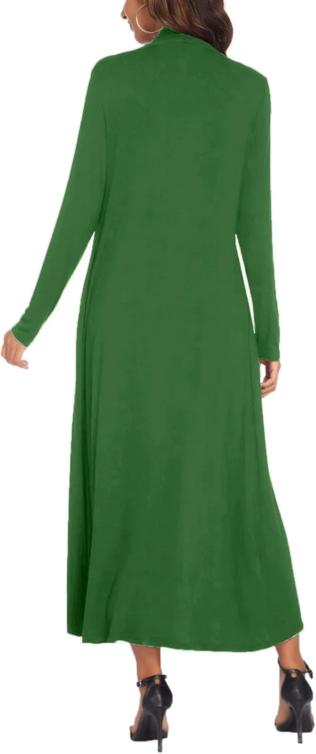 Bluetime Women Floor Length Open Front Cardigan Lightweight Long Sleeve Maxi Duster with Pockets (S-3XL)