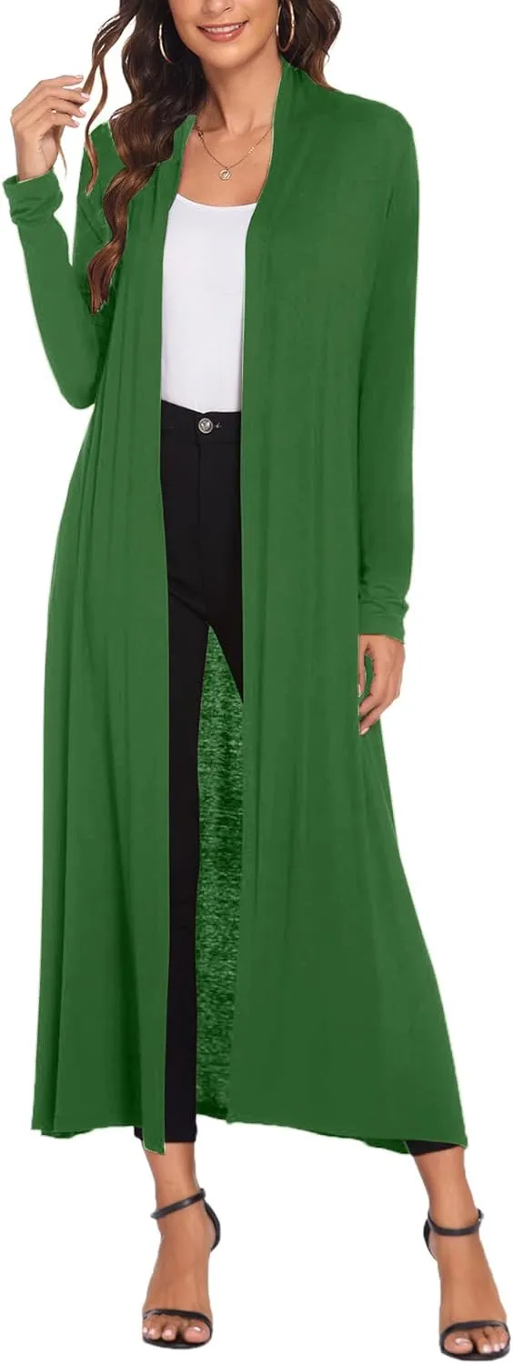 Bluetime Women Floor Length Open Front Cardigan Lightweight Long Sleeve Maxi Duster with Pockets (S-3XL)