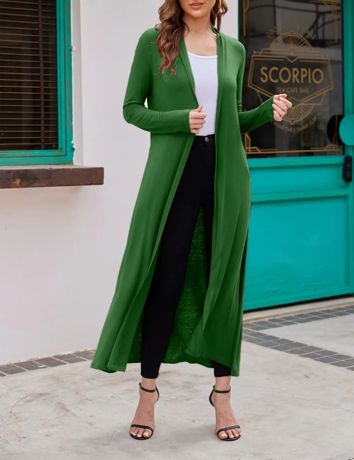 Bluetime Women Floor Length Open Front Cardigan Lightweight Long Sleeve Maxi Duster with Pockets (S-3XL)
