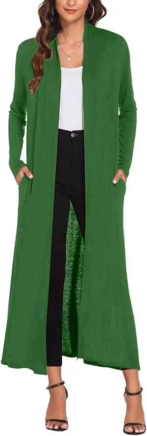 Bluetime Women Floor Length Open Front Cardigan Lightweight Long Sleeve Maxi Duster with Pockets (S-3XL)