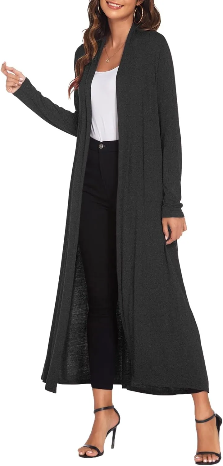 Bluetime Women Floor Length Open Front Cardigan Lightweight Long Sleeve Maxi Duster with Pockets (S-3XL)