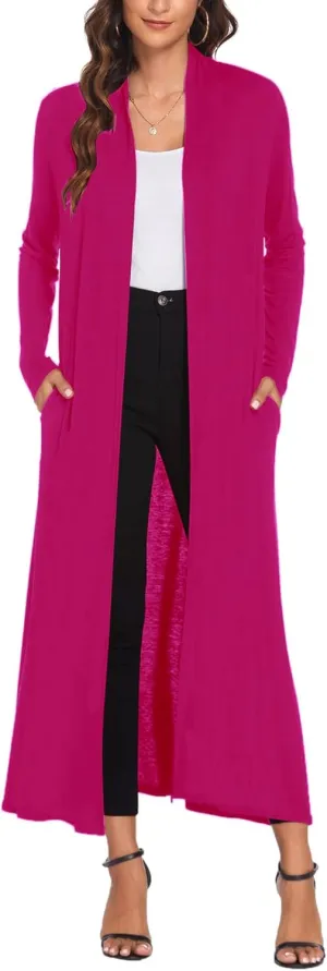 Bluetime Women Floor Length Open Front Cardigan Lightweight Long Sleeve Maxi Duster with Pockets (S-3XL)