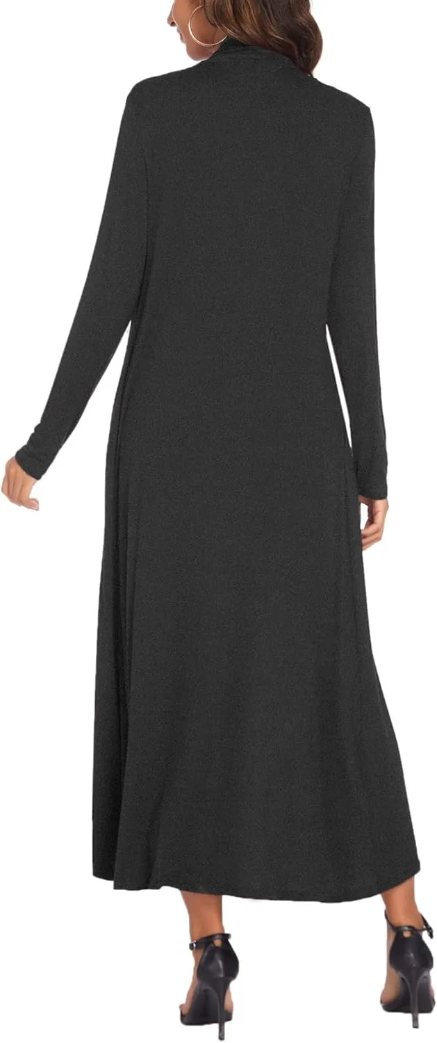 Bluetime Women Floor Length Open Front Cardigan Lightweight Long Sleeve Maxi Duster with Pockets (S-3XL)