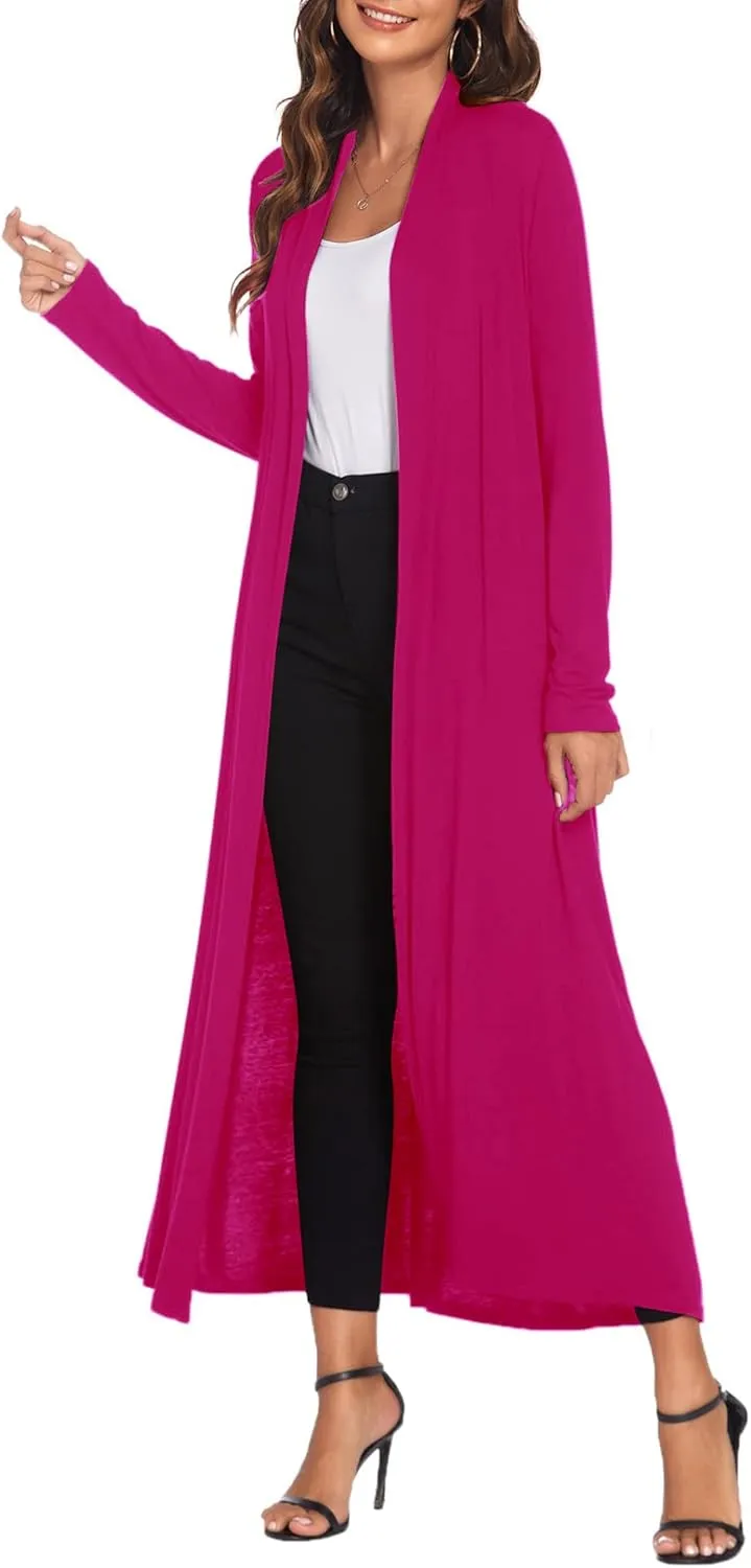 Bluetime Women Floor Length Open Front Cardigan Lightweight Long Sleeve Maxi Duster with Pockets (S-3XL)