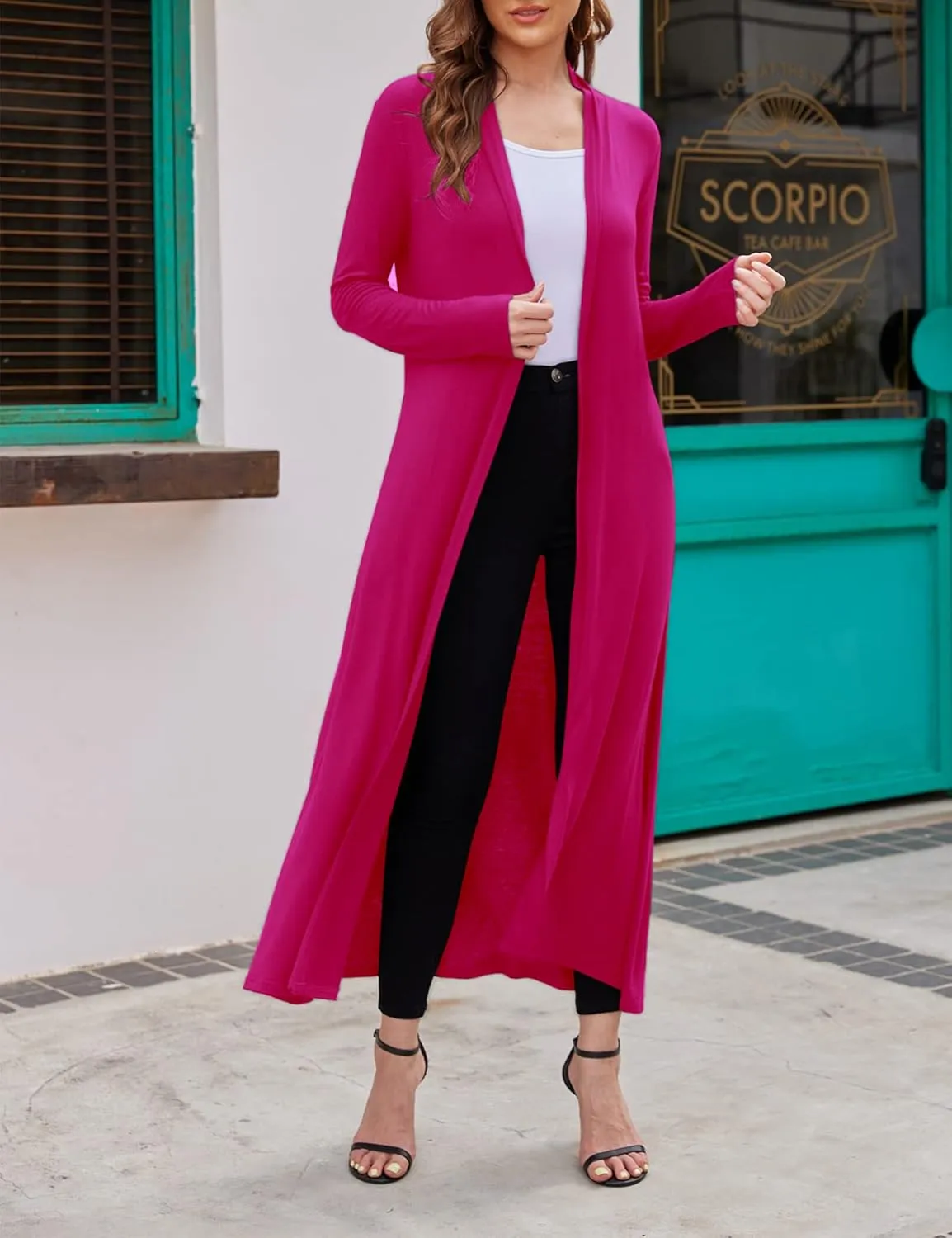 Bluetime Women Floor Length Open Front Cardigan Lightweight Long Sleeve Maxi Duster with Pockets (S-3XL)