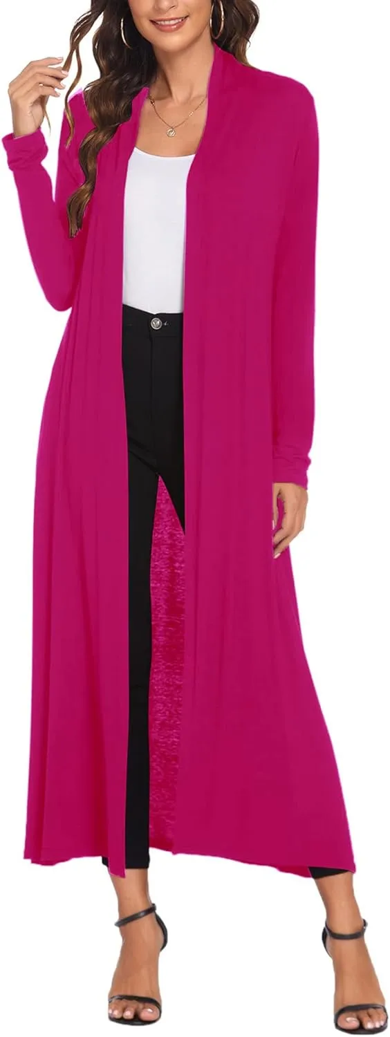 Bluetime Women Floor Length Open Front Cardigan Lightweight Long Sleeve Maxi Duster with Pockets (S-3XL)