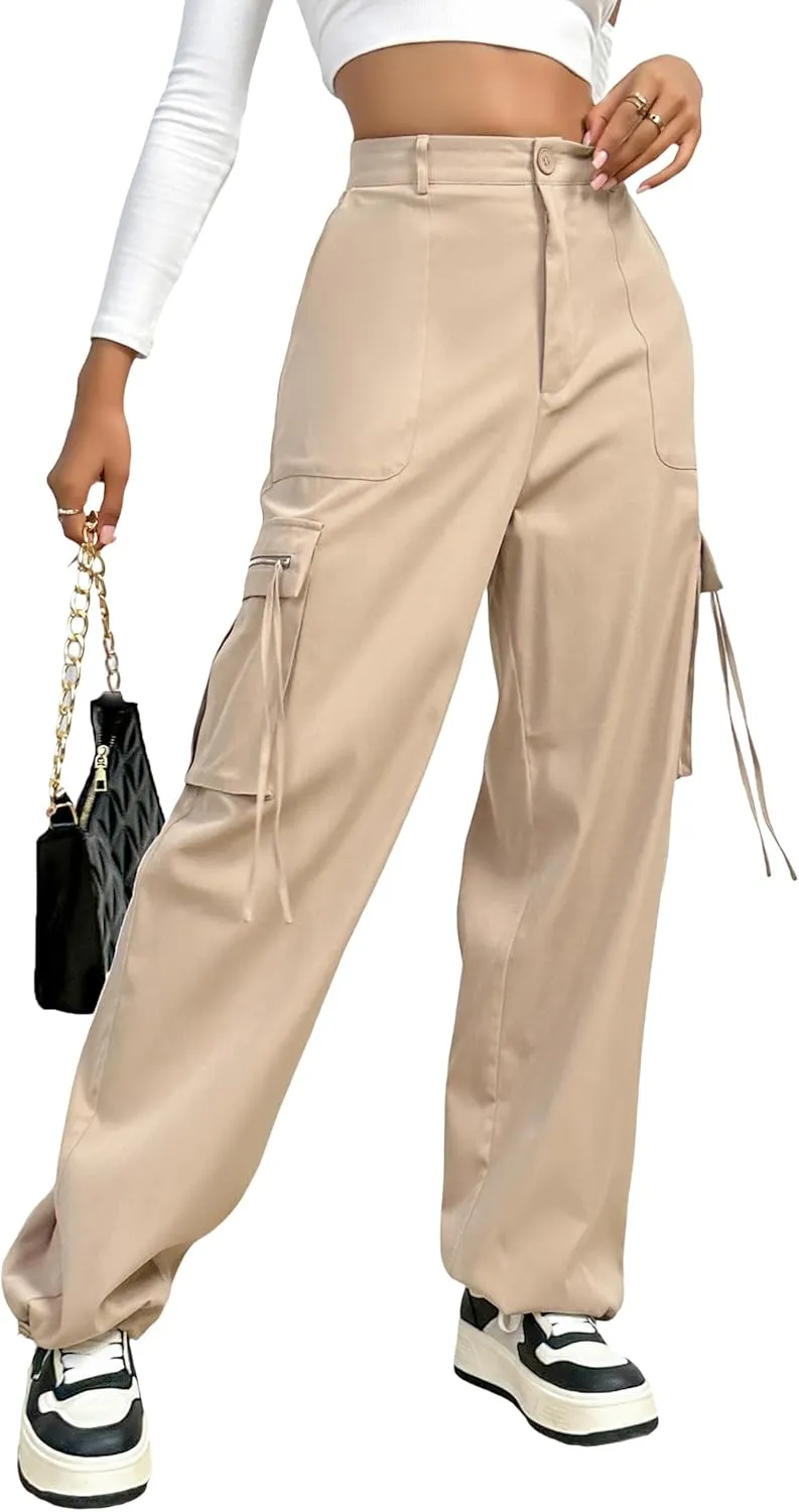BMJL Womens Cargo Pants High Waisted Parachute Pants Y2k Baggy Wide Leg Streetwear with Pockets