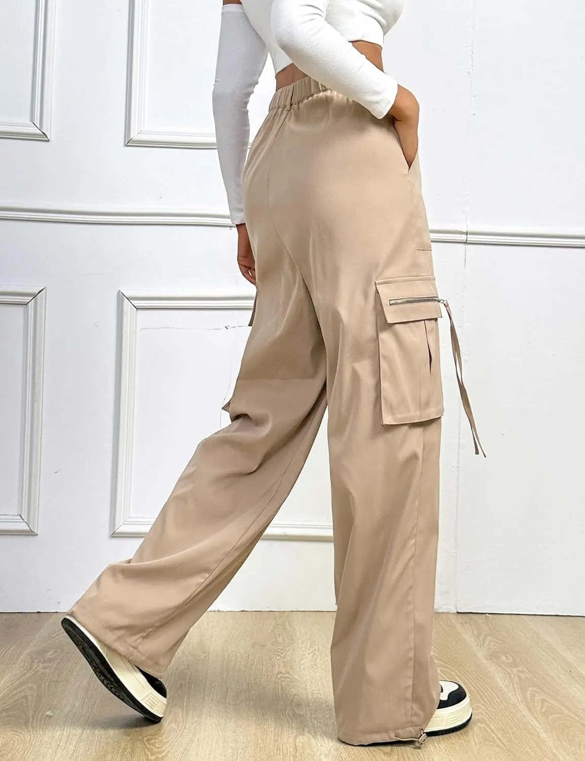 BMJL Womens Cargo Pants High Waisted Parachute Pants Y2k Baggy Wide Leg Streetwear with Pockets