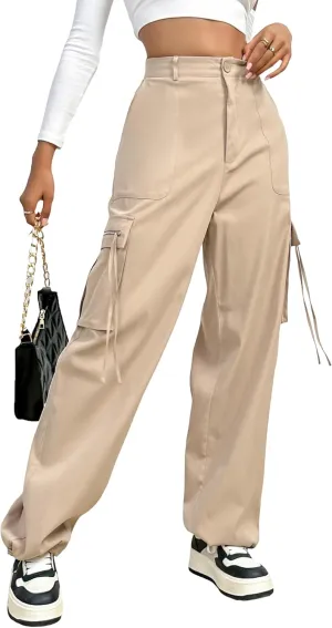 BMJL Womens Cargo Pants High Waisted Parachute Pants Y2k Baggy Wide Leg Streetwear with Pockets