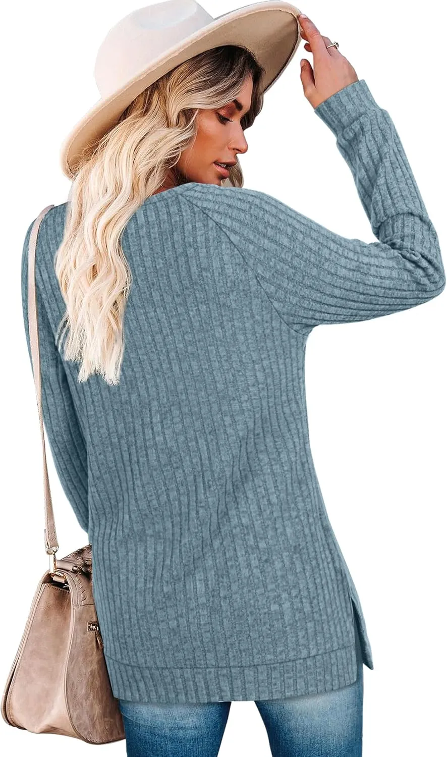 Bofell Long Sleeve Shirts for Women Lightweight Button Decor Tunic Tops Side Split