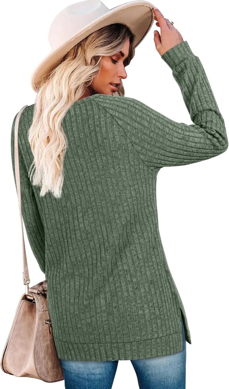 Bofell Long Sleeve Shirts for Women Lightweight Button Decor Tunic Tops Side Split